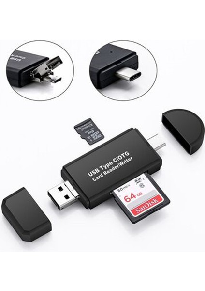 114E USB Type-C 3.1 Otg Çift Amaçlı Kart Okuyucu Renkli Kutu (Yurt Dışından)