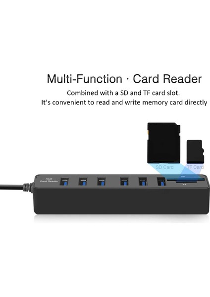 Jdl-Hsd5 USB Hub Sd/tf Kart Okuyucu 3/6 Portlu USB 2.0 Yüksek Hızlı Laptop (Yurt Dışından)