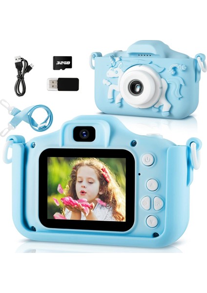 Çocuk Dijital Kamera Darbeye Dayanıklı Kılıf + 32GB Bellek Kartı (Yurt Dışından)