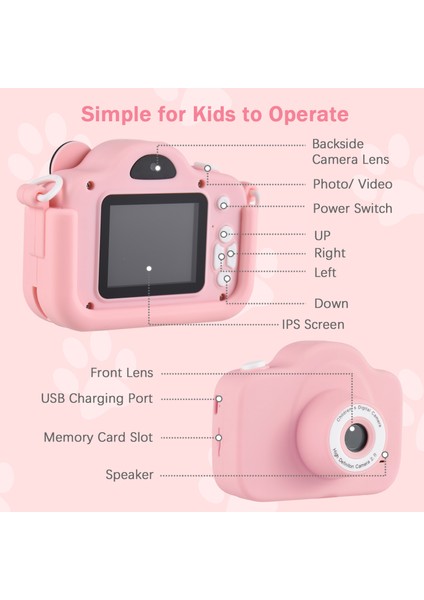 Çocuk Dijital Kamera 1080P Çift Lens 2 Inç IPS Ekran 4x Zoom Dahili Pil Boyun Askısı Hediye (Yurt Dışından) modelleri