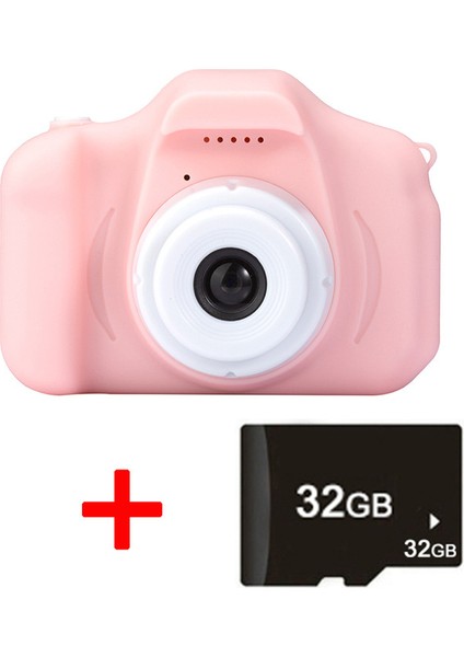 X2 Mini Pembe 32G Çocuk Dijital Fotoğraf Makinesi Tek Tuş Çekim Kart Okuyucu (Yurt Dışından)