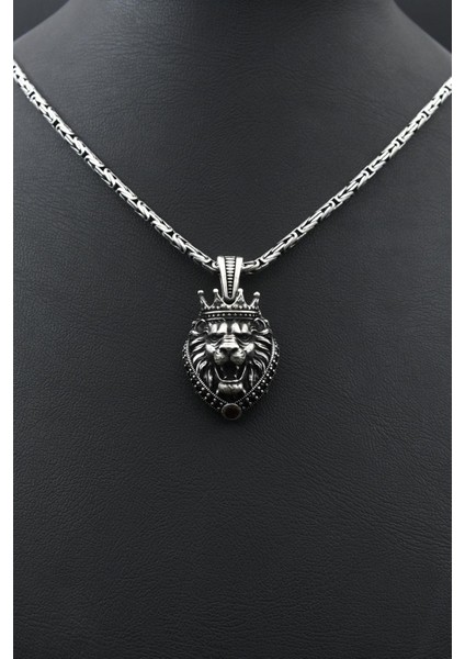 Kral Taclı Aslan Figürlü 925 Ayar Erkek Gümüş Kolye Kral Zincir 2mm 901584 fırsatları