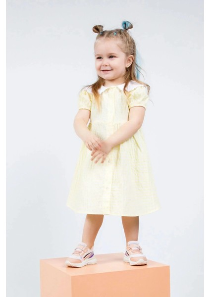 Yeni Sezon Kız Bebek Pötikareli Bebe Yaka Elbise