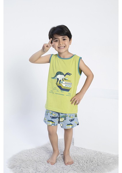 Erkek Çocuk Kalın Askı Şortlu Yeşil Pijama Takım C5T5N0O-047 fiyatları