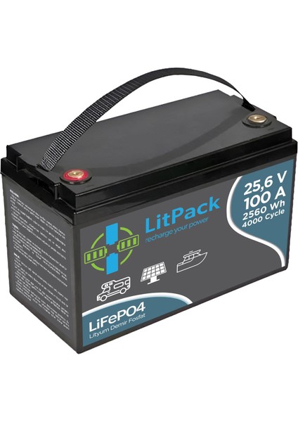 Litpack 12V(12.8V) 100 Ah Lifepo4 Akü (Batarya, Pil) Yüksek Performans Lityum Akü