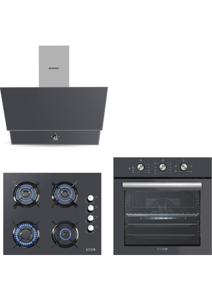 Kristal Antrasit ( Gri ) Cam Ankastre Set