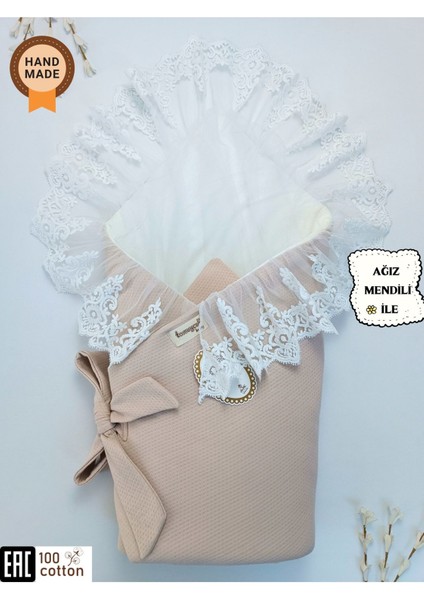 Dantelli Bebek Battaniyesi %100 Pamuklu Doğal Organik Uyku Kundağı Hediyelik Yenidoğan Mevlütlük