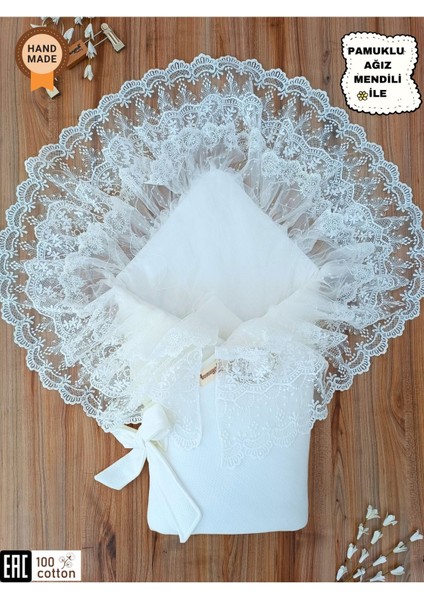 Dantelli Bebek Battaniyesi Pamuklu Doğal Uyku Kundağı Hediyelik Yenidoğan Mevlütlük