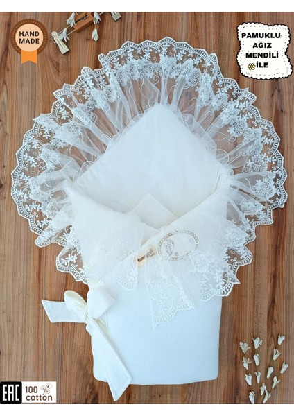 Dantelli Bebek Battaniyesi Pamuklu Doğal Uyku Kundağı Hediyelik Yenidoğan Mevlütlük