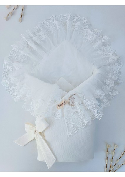 Dantelli Bebek Battaniyesi Pamuklu Doğal Uyku Kundağı Hediyelik Yenidoğan Mevlütlük