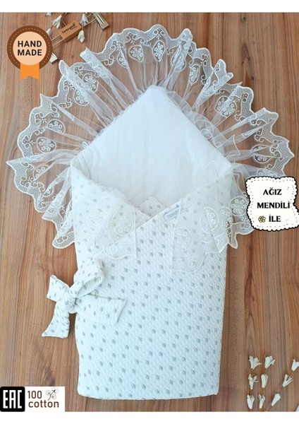 Dantelli&ışıltılı Bebek Battaniyesi %100 Pamuklu Organik Uyku Kundağı Hediyelik Yenidoğan Mevlütlük