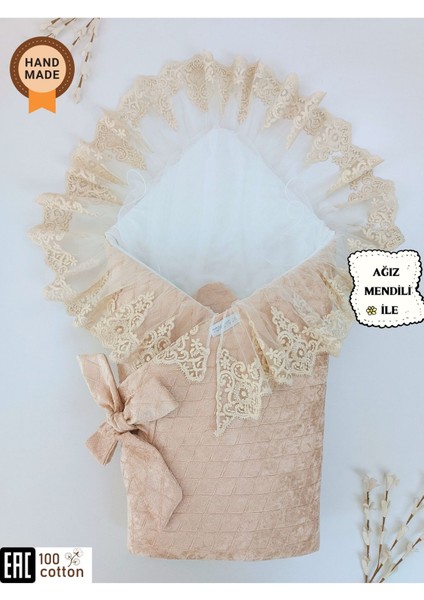 Dantelli Bebek Battaniyesi Pamuklu Doğal Uyku Kundağı Hediyelik Yenidoğan Mevlütlük