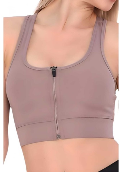 Kadın Fermuarlı Sporcu Crop Kadın Büstiyer