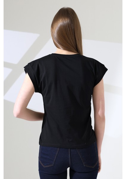 Pamuk Bisiklet Yaka Düşük Kol Basic Kadın T-Shirt 21979 Siyah fırsatları