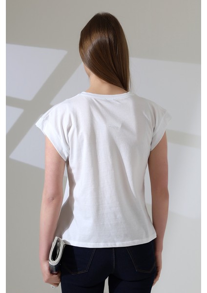 Pamuk Bisiklet Yaka Düşük Kol Basic Kadın T-Shirt 21979 Beyaz fırsatları