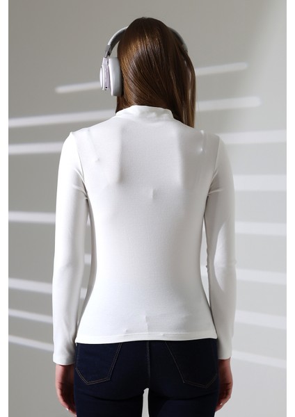 Uzun Kol Dik Yaka Basic Kadın Body T-Shirt 21950 Ekru fırsatları