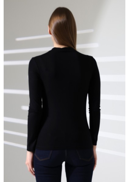Uzun Kol Dik Yaka Basic Kadın Body T-Shirt 21950 Siyah fırsatları
