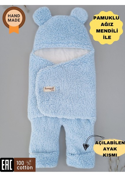 Bebek Dış Kundak Battaniyesi Welsoft Ekstra Uzun Kışlık Peluş Ayakları Açılabilen Uyku Tulumu 0-12AY