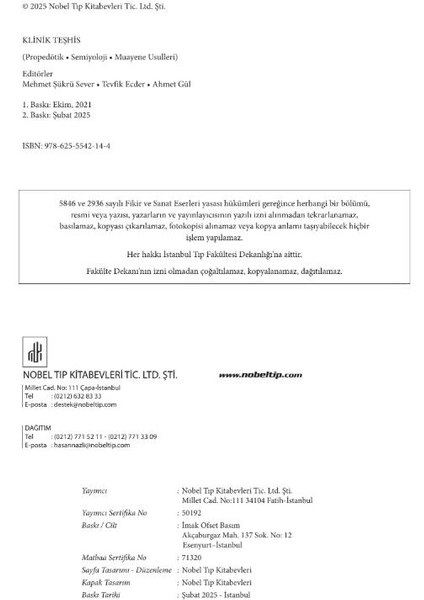 Klinik Teşhis (Propedötik, Semiyoloji, Muayene Usulleri) 2.baskı fırsatları