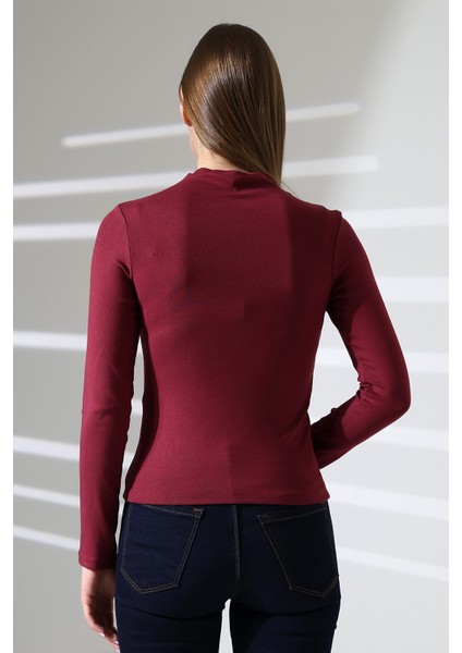 Uzun Kol Dik Yaka Basic Kadın Body T-Shirt 21950 Bordo fırsatları