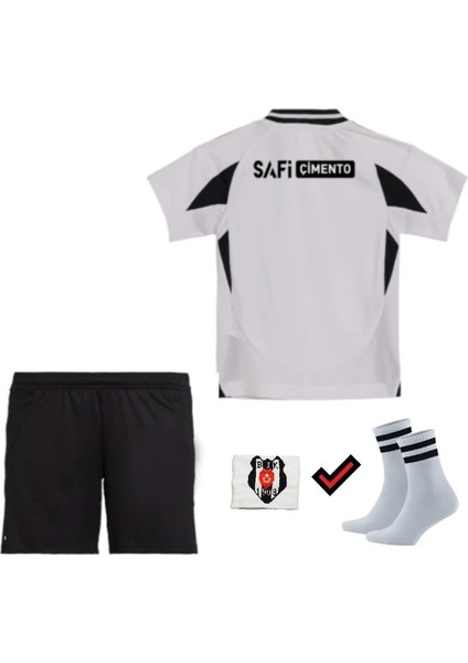 B.e.ş.i.k.t.a.ş Isimsiz Beyaz Kırmızı Şeritli 2024/2025 Sezon Çocuk Forma Takımı 4'lü Set Çorap+Bileklik fiyatları