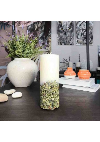 Dekoratif Doğal Taşlı Özel Tasarım Doğal Soya Mum Silindir Mum
