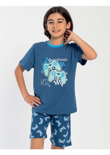 Erkek Çocuk Kısa Kol İndigo Pijama Takım C9T4N0O-047