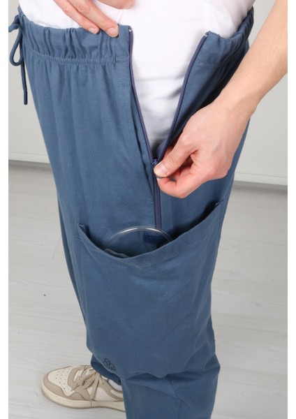 Adaptif Denim Mavi Hasta Bakım ve Tedavi Pantolonu