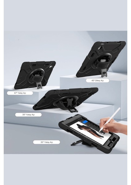 Apple iPad 11. Nesil 2025 A16 Çip Uyumlu Defender Askılı 360° Dönebilir Standlı Zırh Tablet Kılıfı