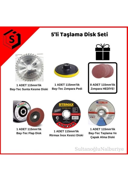 5'li Taşlama Disk Seti, Elmas, Ahşap, Metal, Sunta, 100 mm, 2 Yıl Garanti