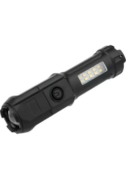 109-B Zoomlu Flash Özellikli Smd ve Power Ledli Şarjlı Plastik Kasa El Feneri (Powerbank Özellikli)