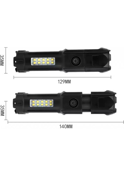 109-B Zoomlu Flash Özellikli Smd ve Power Ledli Şarjlı Plastik Kasa El Feneri (Powerbank Özellikli)