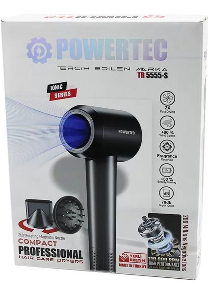 Plazma - Ionıc Saç Kurutma - Fön Makinesi Sessiz - Güçlü Motor Mıknatıslı Başlıklar TR-5555-S (4172)