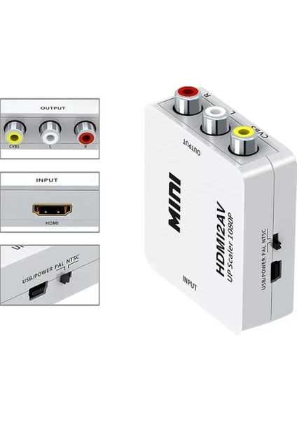 HDMI To Rca Mini Model 1920X1080 Plastik Kasa Çevirici Konvertör (4172)