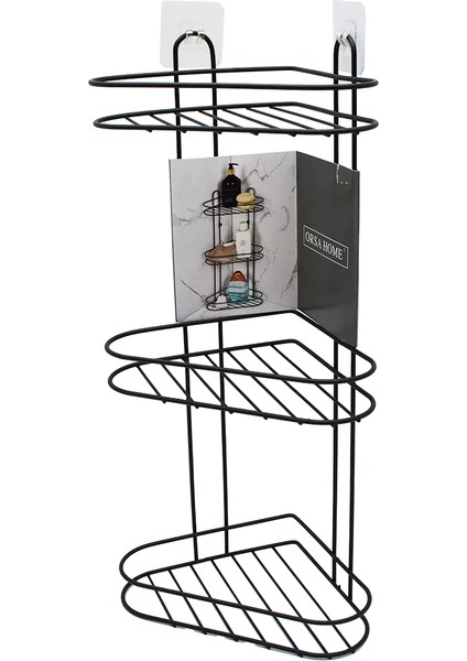 3 Katlı Siyah Metal Köşe Rafı (4172)