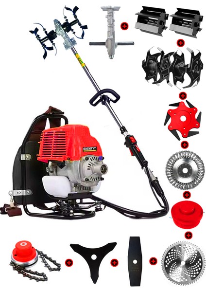 Alman Ech 500 10 In 1 Sırt Tipi Ot Çim Biçme Tırpanı+Toprak Eşeleme+Akrobat Çapa Aparatı Çelik Fırça