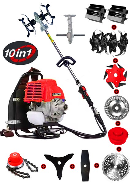 Alman Ech 500 10 In 1 Sırt Tipi Ot Çim Biçme Tırpanı+Toprak Eşeleme+Akrobat Çapa Aparatı Çelik Fırça