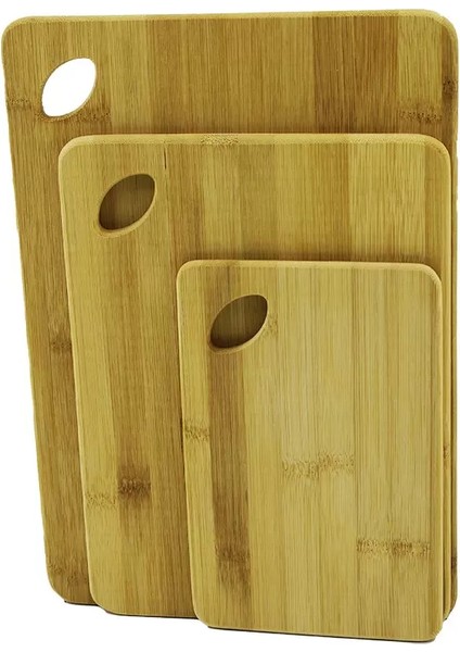 3lü Set Ahşap Bambu Kesim Panosu Yandan Kulplu 14X22CM - 21X29CM - (4172)