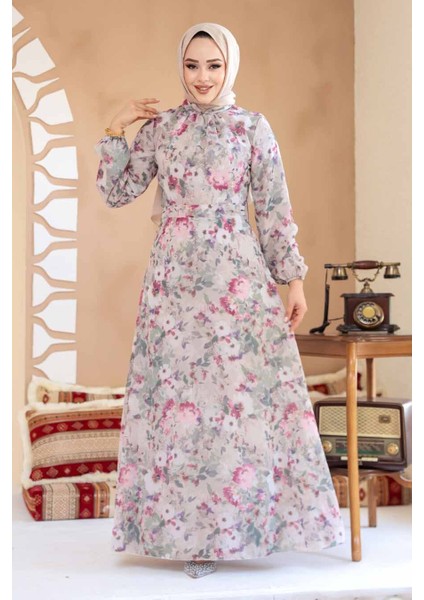 Çiçek Desenli Vizon Tesettür Elbise 27998V fiyatları