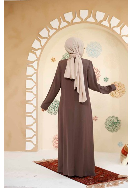 Boncuk Işlemeli Kahverengi Tesettür Abaya 29119KH modelleri