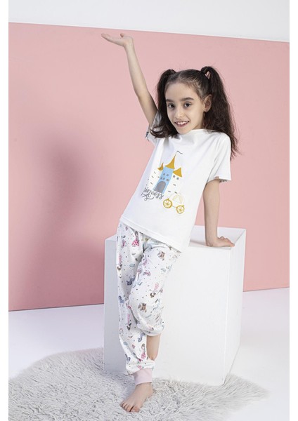 Kız Çocuk Kısa Kol Ekru Pijama Takım C0T6N0O-046