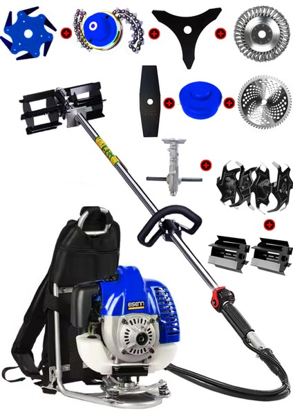 Alman Esh 400 10 In 1 Sırt Tipi Ot Çim Biçme Tırpanı+Toprak Eşeleme+Akrobat Çapa Aparatı Çelik Fırça