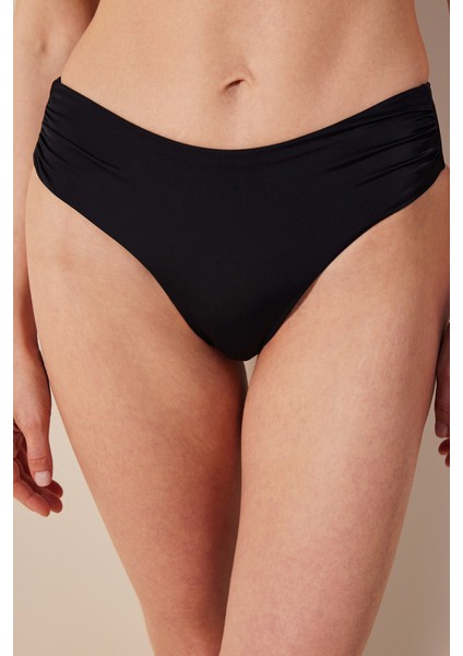 Basic High Shirred Siyah Bikini Altı