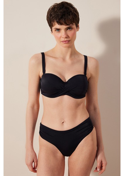Basic High Shirred Siyah Bikini Altı