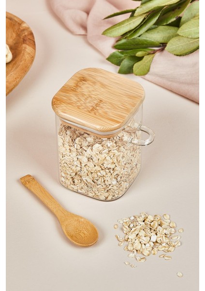 Kapaklı ve Kaşıklı Cam Kavanoz/saklama Kabı - 10 cm