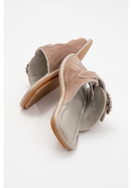 Kadın Çift Taş Bantlı Süet Şık Terlik Deri Zy 8069 Vizon fırsatları