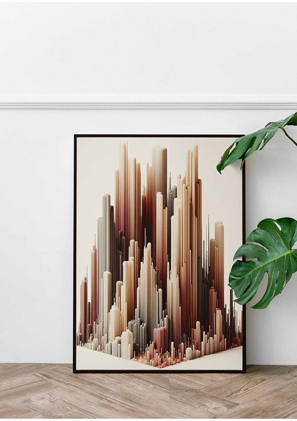 Minimalist Tarzda Dikey Bahçe Kuleleri Çerçeveli Kanvas Tablo -136