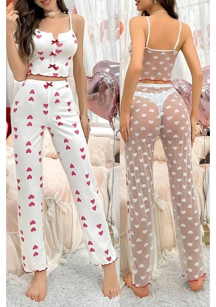 Kadınlar Için Sırt Dekolteli Uzun Pantolon, Fileli Pijama Takımı
