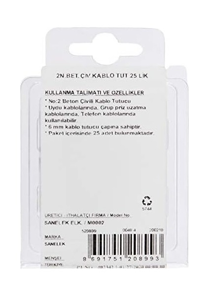 Beton Çivili Kablo Tutucu, Kroşe No 2 ,25 Adet fiyatları