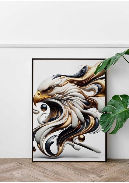 Minimalist Tarzda Altın Kartal Çerçeveli Kanvas Tablo -128